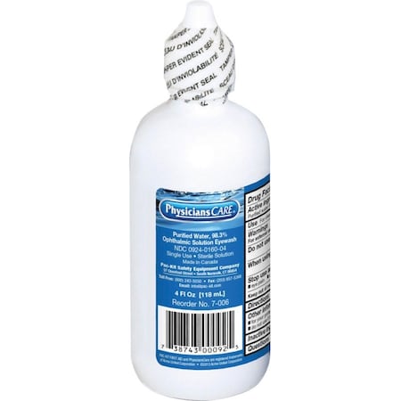 Physicianscare Single Use Eyewash Bottle, 4 oz, Easy Flow Nozzle, Opthalmic Solution, 3 yr Shelf Life 7-006