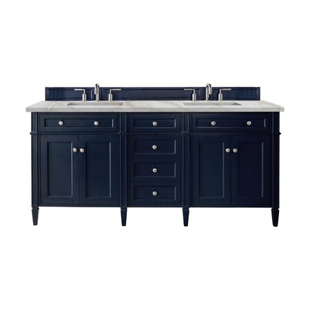 James Martin Vanities Brittany 72'' Dbl Vanity, Victory Blue w/ 3 CM Victorian Silver Silestone Top w/ Wireless Charger 650-V72-VBL-FVSL