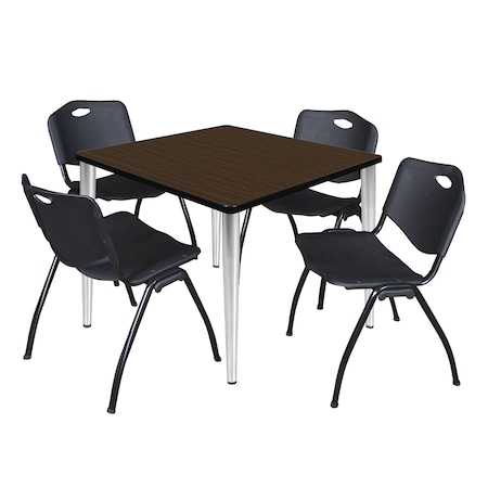 Regency Square Kahlo Breakroom Table W/ 4 M Stack Chairs, 42 in W, 42 in L, Neo Walnut TPL4242NWCM47BK