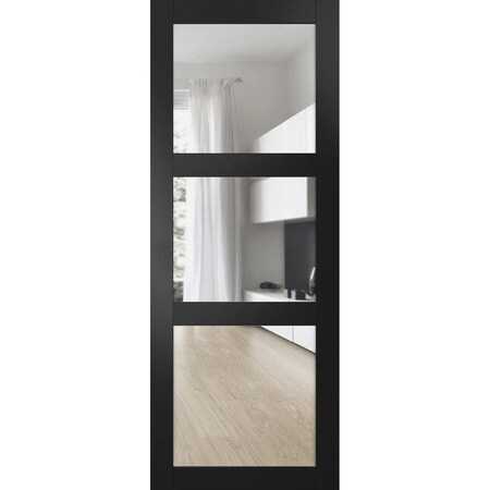 Sartodoors Slab Barn Door Panel, Lucia 2555 Matte Black with Clear Glass, Sturdy Finished Doors, Pocket Clos LUCIA2555S-BLK-28