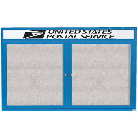 Aarco Outdoor Enclosed Bulletin Board w/ Al Frame Header, Powder Coated Blue, Neutral 36''Hx60''W ODCC3660RHB