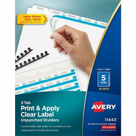 Avery Dividers, Unpnchd, 5Tab, White 25PK AVE11443