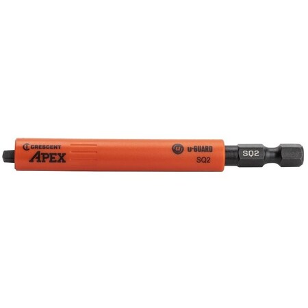 Crescent Apex uGUARD Covered Impact Power Bit, 2 Drive, Square Drive, 14 in Shank, Hex Shank, Steel CAUGB3BSQ2