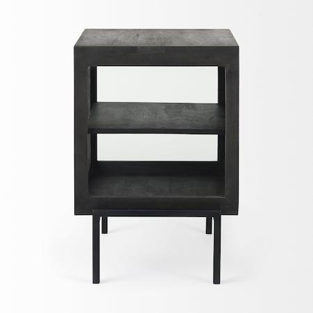 Homeroots 26" Black And Brown Solid Wood Square End Table 393187
