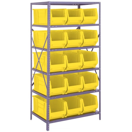 Quantum Storage Systems WIRE SHELVING UNIT W/15 YELLOW BINS 2475-953YL