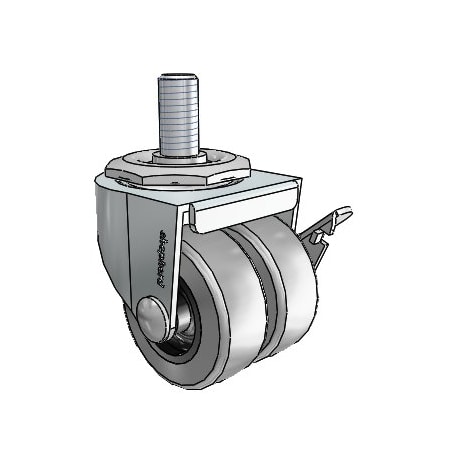 Shepherd Hardware 2'' Low Profile Swivel Stem Caster with Brake, 1/2''-13X1'', TPR Dual Wheel, 180 lbs Cap C0020741ZN-TPR01-GG-B