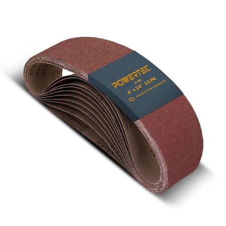 Powertec Sanding Belt, 4 in W, 24 in L, 60 Grit, Aluminum Oxide, 10PK 110000N