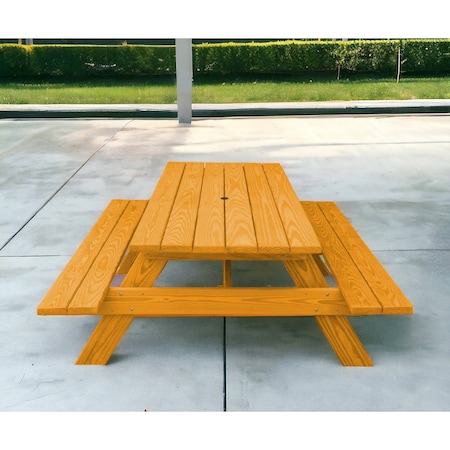Homeroots 94" Natural Solid Wood Outdoor Picnic Table with Umbrella Hole 525009