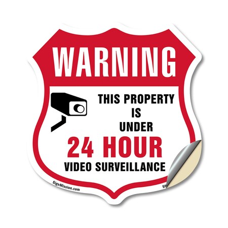 Signmission 24 Hour Surveillance Shield Sign Warning, 12 Inch X 12 Inch, Vinyl Decal SHI-D-12-347