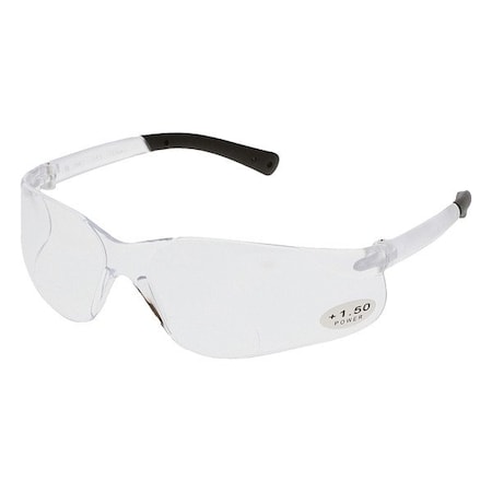Mcr Safety BK1, Reader Safety Glasses, Anti-Scratch, Clear Lens, Frameless, Frameless BKH15