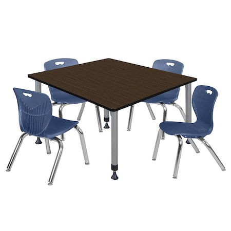 Regency Square Kee Adjustable Classroom Table W/ 4 Andy Stack Chairs, 48 in W, 48 in L, Neo Walnut TB4848NWAPGY45NV