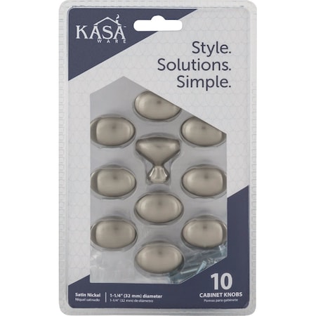 Hardware Resources KasaWare 1-1/4''Diameter Satin Nickel Oval Knob, 10PK K460SN-10