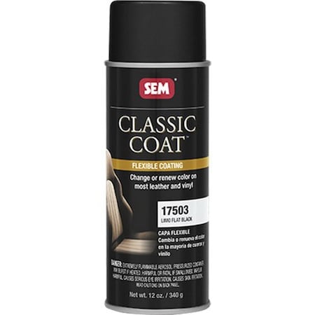Sem Classic Coat Flexible Coating, 16 oz Aerosol Can, Flat Black, 24 hr Curing, Aerosol 17503