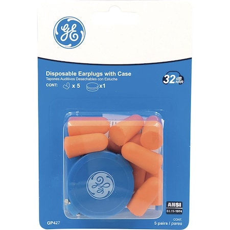 General Electric 32 dB Polyurethane Foam Bullet Earplugs Orange 5 pair GP427