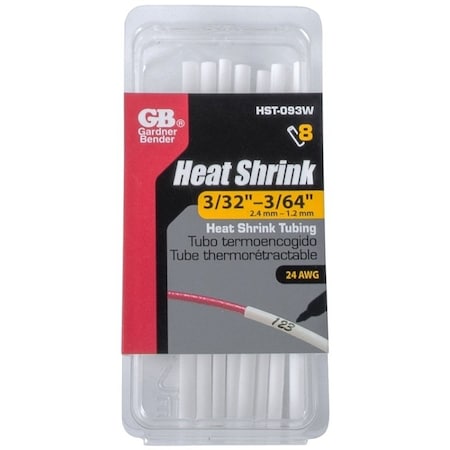 Gardner Bender Heat Shrink Tube, Thin Wall, 2:1 I.D. Shrink Ratio, 3/32 in I.D. Before Shrinking, White, 4 in HST-093W