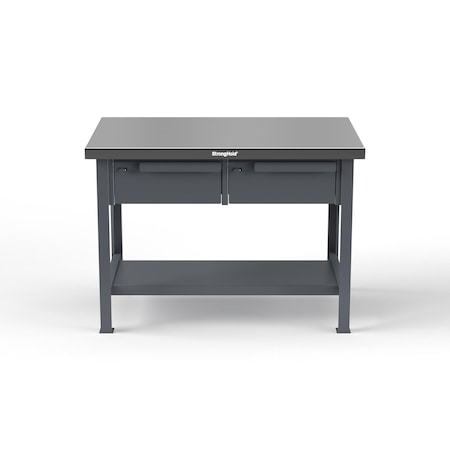 Strong Hold 7 GA Industrial Shop Table with 2 Drawers and Stainless Steel Top T4830-2DB-SSTOP
