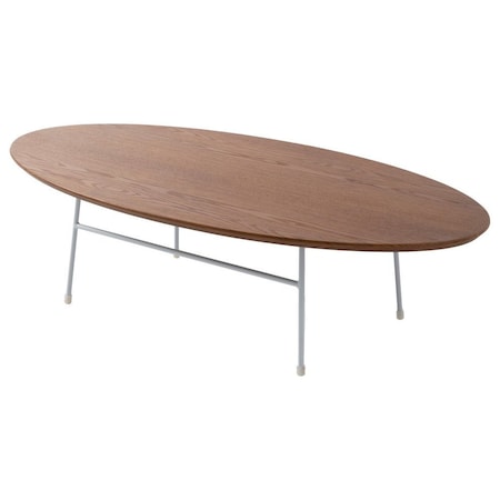 Leisuremod Rossmore Oval Coffee Table with White Powder Coated Steel Frame, Walnut RSW-46WN