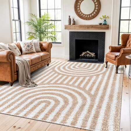 World Rug Gallery Abstract Arch Shag Area Rug 7 ft 10 in x 10 ft Beige WR121BEIGE8X10