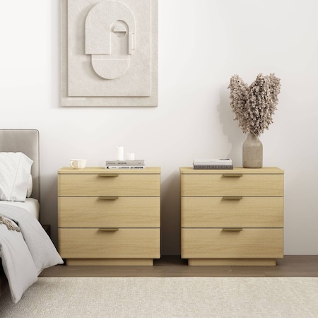 Manhattan Comfort Payton Nightstand in Natural Oak and Gold - Set of 2 2-NS009-GNO