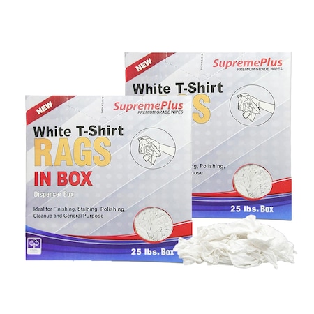 Supremeplus New White Knit T-Shirt Cleaning Rags, 25 lbs. Compressed Box- Pack of 2, 2PK SP-7905