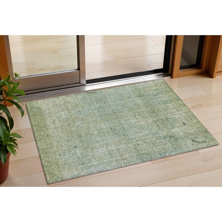 Homeroots 3' X 5' Green And Ivory Abstract Washable Indoor Outdoor Area Rug 631065