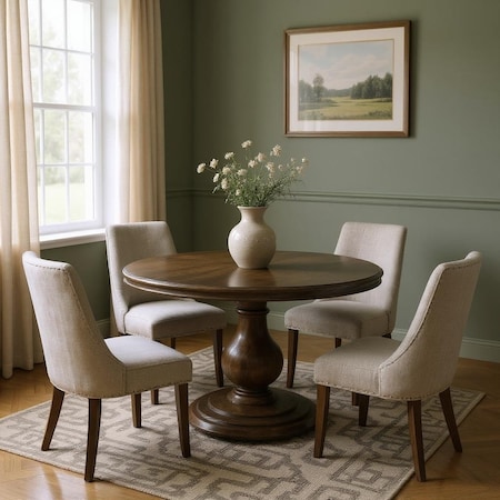 Homeroots 60" Brown Solid Wood Pedestal Base Round Top Dining Table 565240