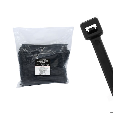 Cable Ties Unlimited Cable Tie, 8 in L, 40 lb Strength, 2.2 in Max Bundle Dia, Nylon 6/6, UV Resistant, Black, 1000PK I8-40-0M