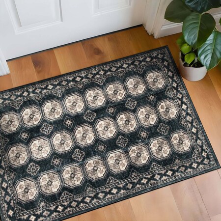 World Rug Gallery Transitional Moroccan Washable Non Slip Area Rug 2 ft x 4 ft Anthracite WR83ANTHRACITE2X4