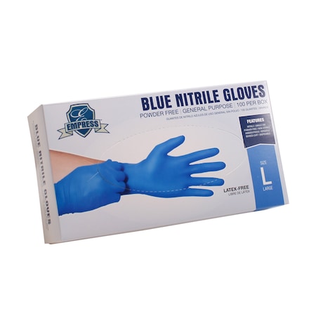 Empress Disposable Gloves, Nitrile, Powder-Free, L, 100 PK, Blue ENPFL2003