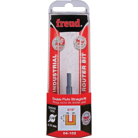 Freud 3/16'' x 1/2'' Double Flute Straight Router Bit 04-102