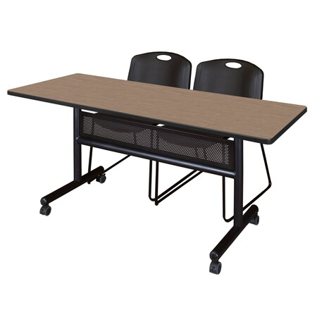 Regency Kobe Flip-Top Privacy Nesting Table W/ 2 Zeng Stack Chairs, 60 in W, 24 in L, Noble Oak MKFTM6024NO44BK