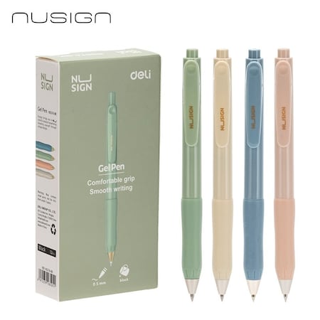 Deli NUSIGN Retractable Gel Pen 0.5mm, Black Ink, Assorted Barrels, 12PK ENS576-BK