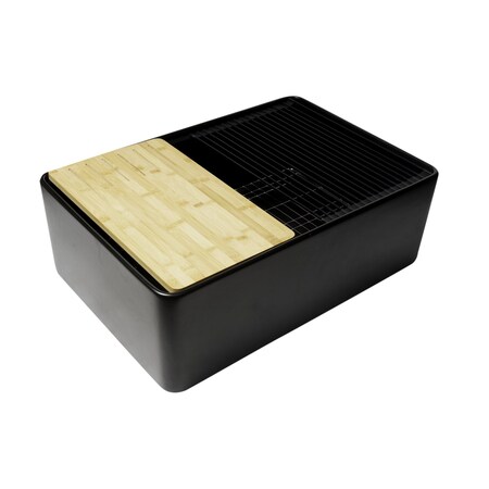 Alfi Brand Black Matte Workstation 30''X20'' Single Bowl Step Rim Fireclay Farm Sink W/ Accessories ABFS3020-BM