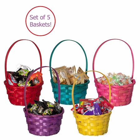 Wickerwise 5 Assorted Color Bamboo Wicker Round Baskets with Handles - Small Buckets for Easter Egg QI004721