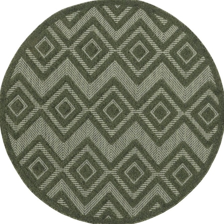 Homeroots 4' Dark Green And Light Green Round Geometric Indoor Outdoor Area Rug 573905