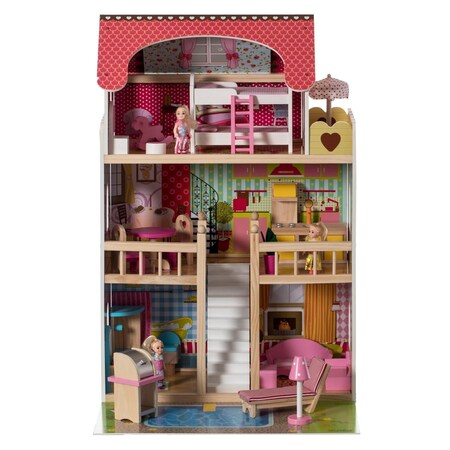 Vigilancia Wooden Doll House with Toys & Furniture Accessories with LED Light VI3171969