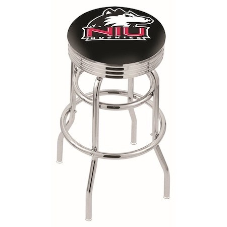 Holland Bar Stool Co 25" Chrome 2-Ring Northern Illinois Swivel Bar Stool, Accent Ring L7C3C25NorIll