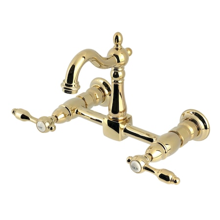 Kingston Brass Two-Handle Wall Mount Bridge Kitchen Faucet, Polished Brass KS2442TAL