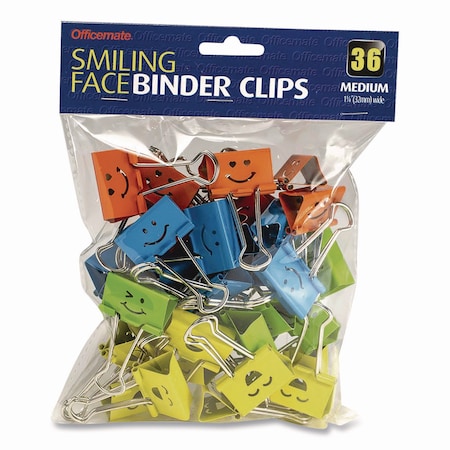 Officemate Smiling Face Binder Clips, Medium, Assorted Colors, 36PK 31095