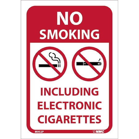Nmc No Smoking Including E Cigarettes Sign, M952P M952P