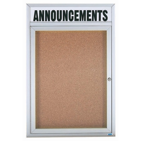 Aarco Illuminated Enclosed Bulletin Board w/ Header Clear Satin Anodized Al Frame, 36''Hx24''W DCC3624RHI