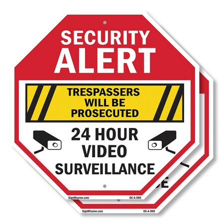 Signmission Security Alert Trespassers Will Be, 10 inch X 10 inch, Aluminum Metal Signs, 2PK OC-A-2PACK-10-5