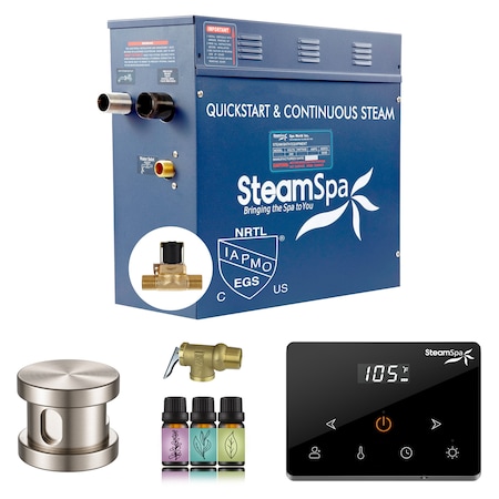 Steamspa Oasis 9KW Steam Generator with Continuous Steam Wireless Control and Auto-Drain in Brushed Nickel OAW900BN-A