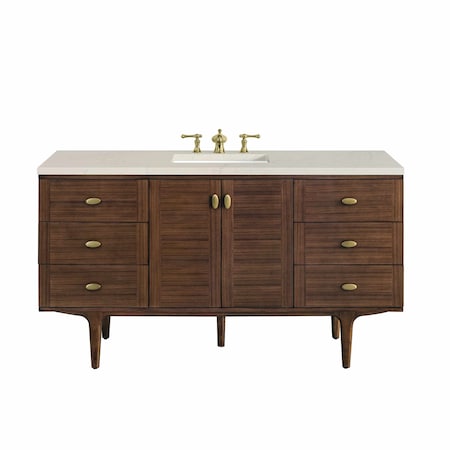 James Martin Vanities Amberly 60" Single Vanity, Mid-Century Walnut, w/ 3 CM Siberian Silestone Top 670-V60S-WLT-3SFR