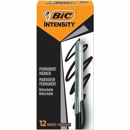 Bic Intensity Retractable Permanent Marker, Fine Bullet Tip, Black, Dozen PMR11-BK