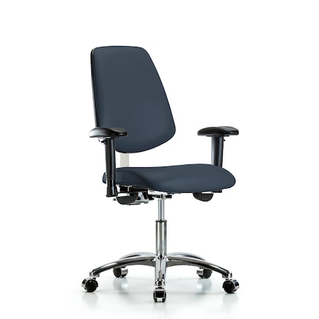 Blue Ridge Ergonomics Clean Room Chair Vin Desk Chair, Med, Bk, Cast, Nav, CL100, Adjustable Arms, 18" to 23" Height, Vinyl BR-NCR-VDHCH-MB-CR-T1-A1-CC-8582