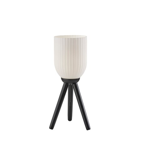 Homeroots 23" Black Solid Wood Tripod Table Lamp With White Ribbed Glass Shade 524622