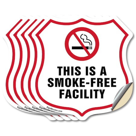 Signmission No Smoking Shield Label Set This Is A Sm, 4 inch X 4 inch, Vinyl Decal, 5PK SHI-D-5PACK-4-399