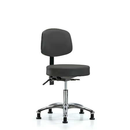 Blue Ridge Ergonomics Desk Stool, Vinyl, Bk, Chrome, Glides, Gry BR-VDHST-CR-T0-RG-8605