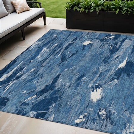 Homeroots 5' X 8' Navy Blue And Blue Abstract Washable Indoor Outdoor Area Rug 609257
